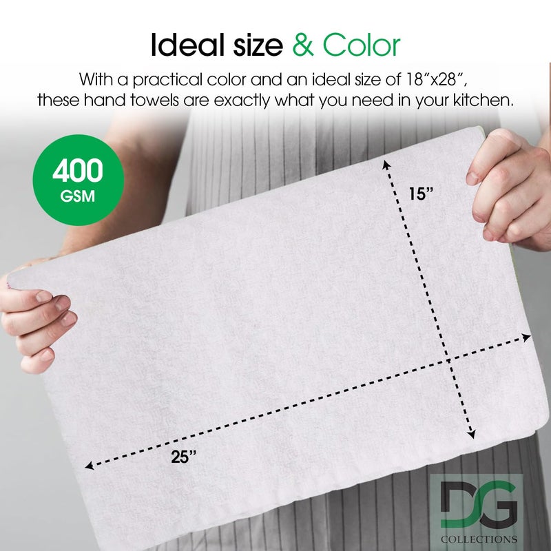 DG Collections White Kitchen Towels - 100% Cotton Terry Tea Towels for Cleaning, Drying, and Highly Absorbent Kitchen Dish Cloth for Bar Cleaning - 8 Pack - 15 x 25 Inches - Image 3